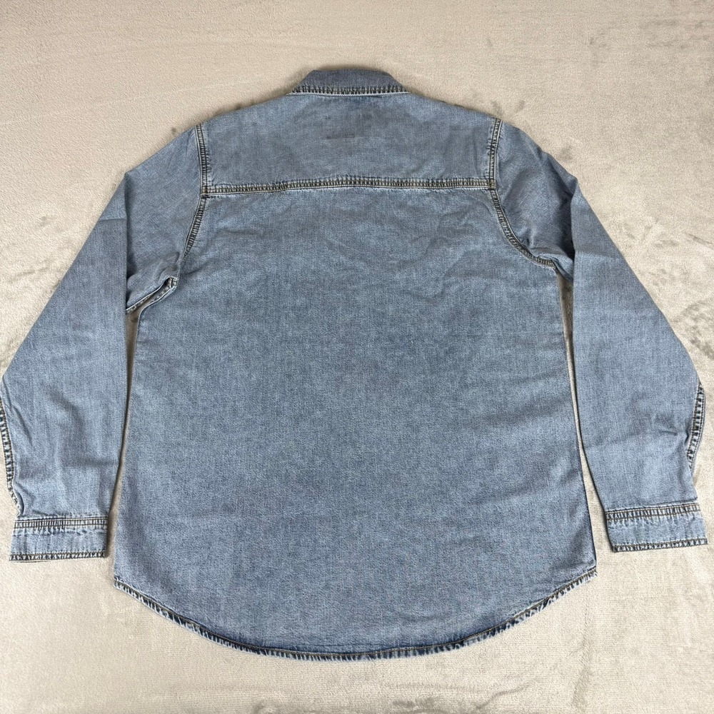 7 For All Mankind Western Denim Shirt Men Medium Blue Pearl Snap Flap Pocket NWT - Picture 5 of 6